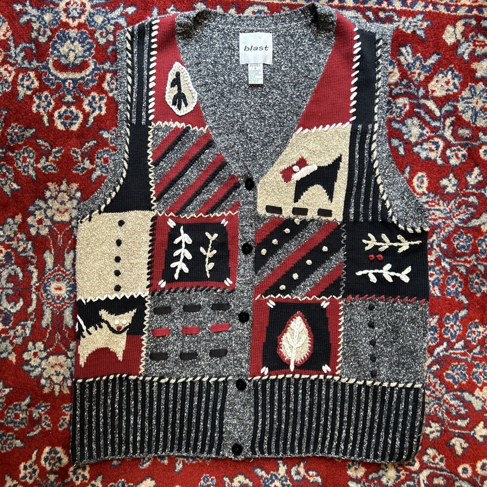 Vintage Blast Sweater Vest Womens Sz Small P Grannycore Cottagecore Dog